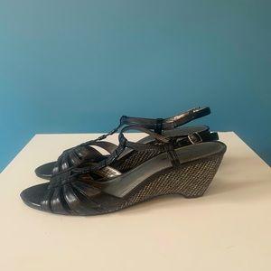 90s Y2K Black Vintage Strappy Wedge Heels